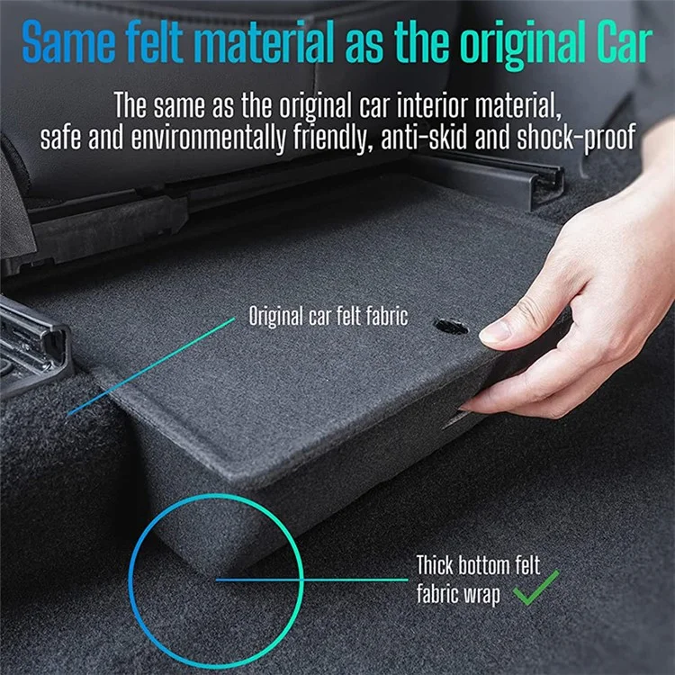 M10343 For Tesla Model Y Under Seat Storage Tray Car Driver Passenger Underseat Hidden Felt Cloth Organizer Box with Lid