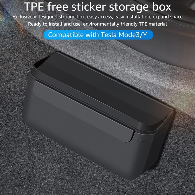 TSL261 For Tesla Model 3 / Y 17-22 Car Center Console Organizer TPE Self-adhesive Auto Armrest Storage Box