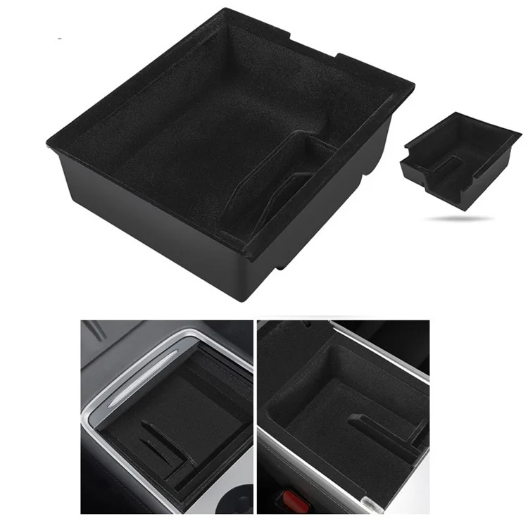 Para Tesla Model 3 / Y ABS+Flocking Car Center Control Trash Can Bin Organizer Storage Box Garbage Container - Front
