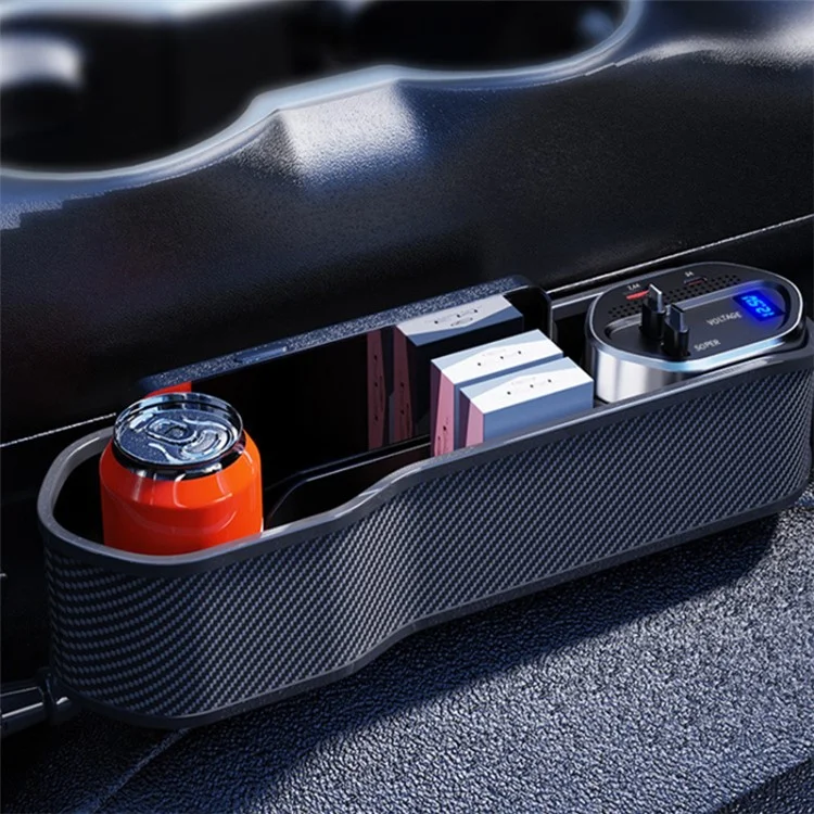Car Seat Gap Storage Box Organizer Front Seat Console Side Pocket with Data Cable Charging (Cigarette Lighter Plug)