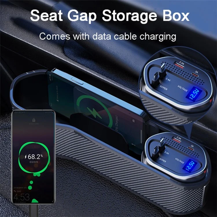 Car Seat Gap Storage Box Organizer Front Seat Console Side Pocket with Data Cable Charging (Cigarette Lighter Plug)