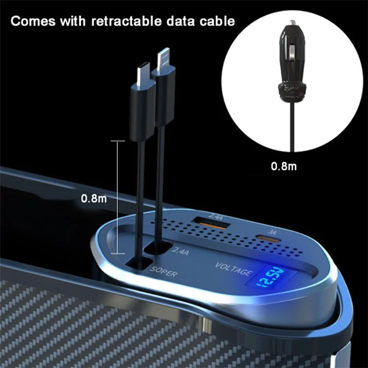 Car Seat Gap Storage Box Organizer Front Seat Console Side Pocket with Data Cable Charging (Cigarette Lighter Plug)
