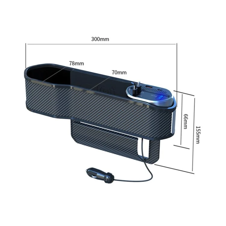 Car Seat Gap Storage Box Organizer Front Seat Console Side Pocket with Data Cable Charging (Cigarette Lighter Plug)