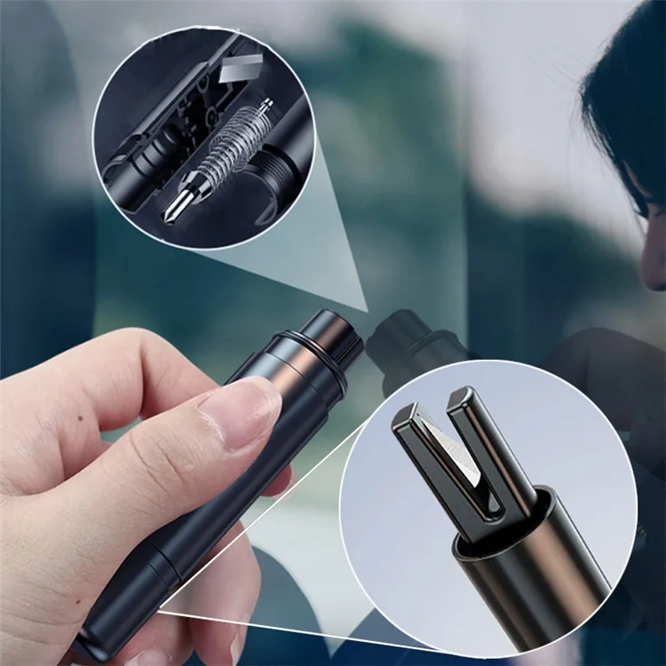 SEAMETAL AC02 Stripe Pattern Car Window Breaker 2-in-1 Metal Hammer + Seat Belt Cutter Car Safety Escape Hammer - Black