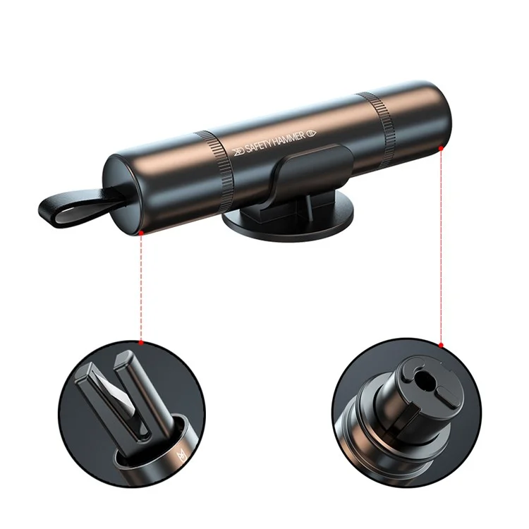 SEAMETAL AC01 Metallischer Autofensterbrecher 2-in-1 Sicherheitshammer + Gurtschneidewerkzeug Tragbarer Autofluchthamme - Schwarz