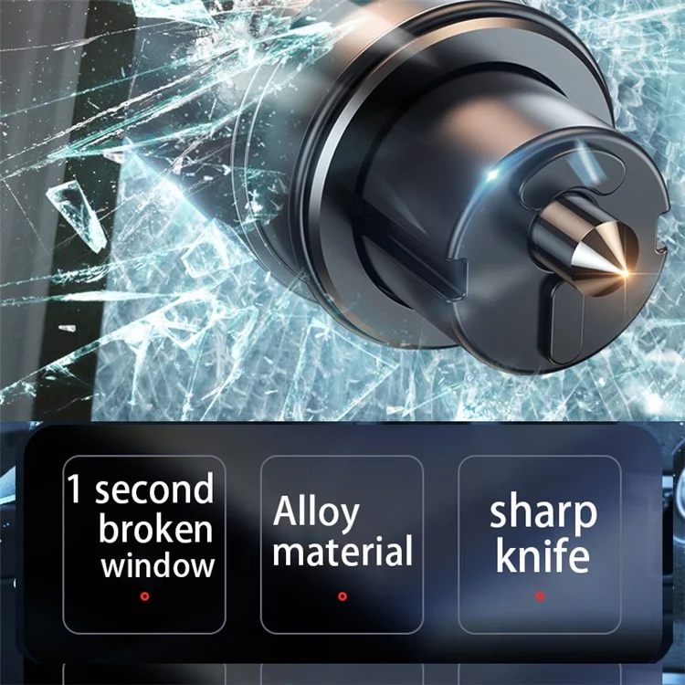 SEAMETAL AC01 Metallischer Autofensterbrecher 2-in-1 Sicherheitshammer + Gurtschneidewerkzeug Tragbarer Autofluchthamme - Schwarz