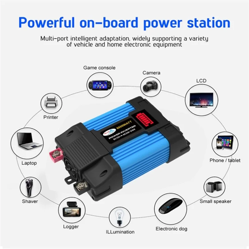 SOLIKETECH 500W Car Inverter Converter LED Battery Display 12V-220V Power Inverter with Cigarette Lighter Cable