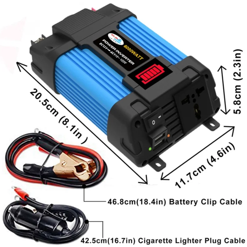 SOLIKETECH 500W 12V-110V Car Power Inverter LED Battery Display Inverter Converter with Cigarette Lighter Cable