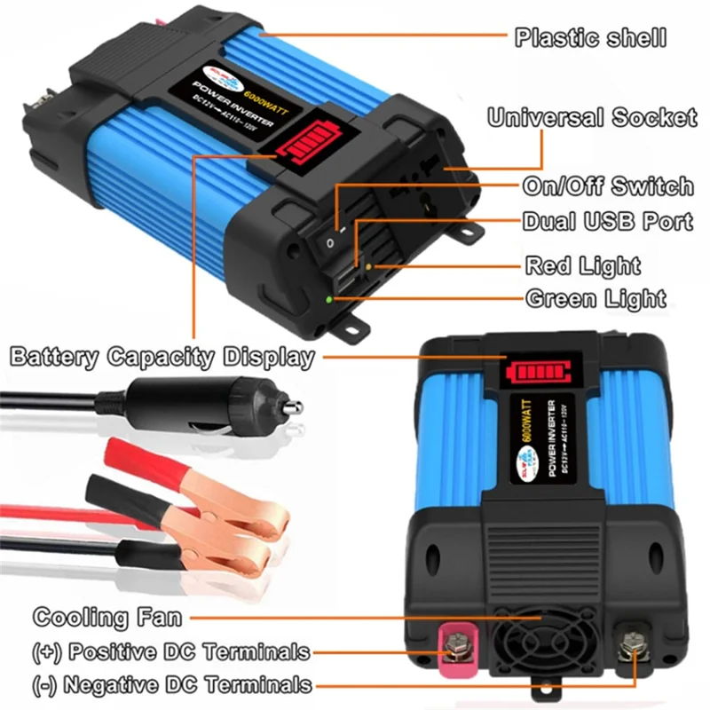 SOLIKETECH 500W 12V-110V Car Power Inverter LED Battery Display Inverter Converter with Cigarette Lighter Cable