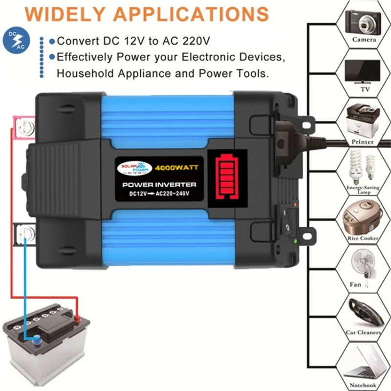 SOLIKETECH 300W Car Power Inverter with Cigarette Lighter Cable, LED Battery Display 12V-220V Power Inverter Converter