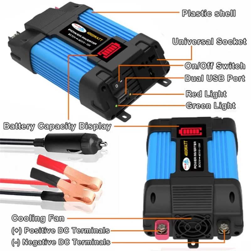 SOLIKETECH 300W 12V-110V Power Inverter LED Battery Display Mini Car Power Inverter Converter with Cigarette Lighter Cable