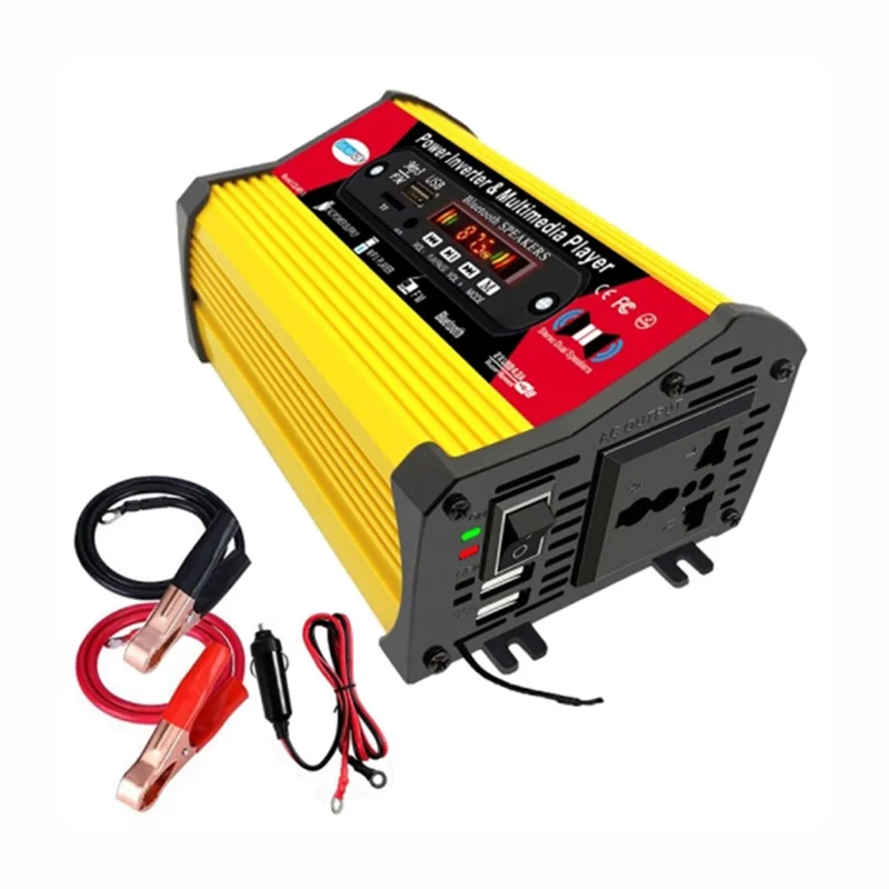 SOLIKETECH 300W 12V-110V Car Power Inverter with Bluetooth / MP3 / FM Multimedia Player Mini Inverter Converter - Yellow Shell