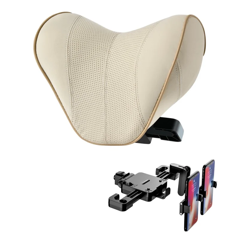 ZJ001 Car Headrest Cushion Suede+Memory Foam Breathable Neck Support Pillow with Phone Holder - Beige