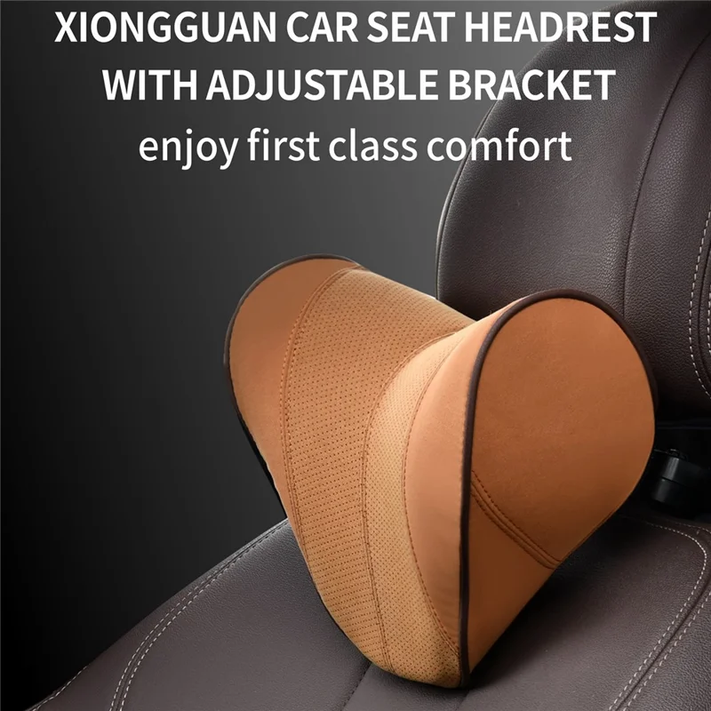 ZJ001 Car Headrest Cushion Suede+Memory Foam Breathable Neck Support Pillow with Phone Holder - Beige