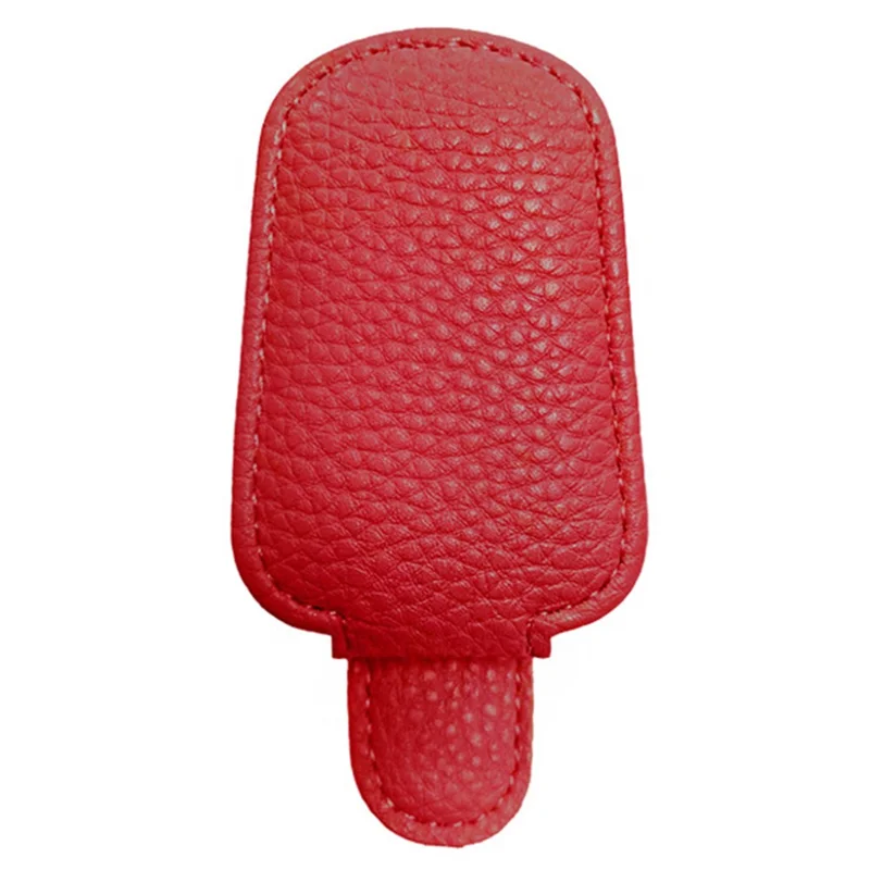 Magnetic Adsorption Car Sun Visor Glasses Holder PU Leather Sunglasses Card Ticket Clip - Red