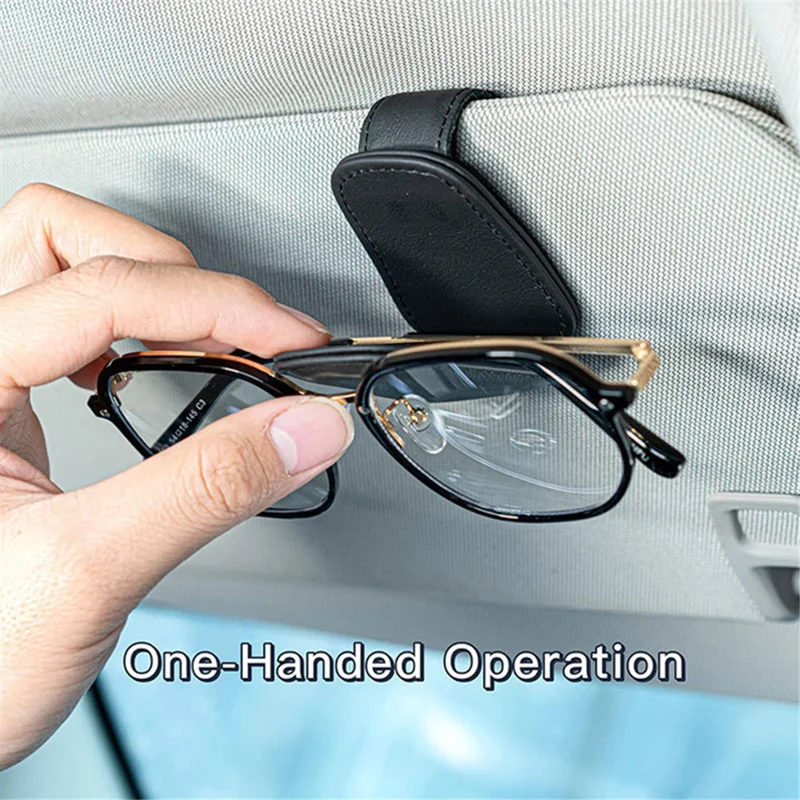 Magnetic Adsorption Car Sun Visor Glasses Holder PU Leather Sunglasses Card Ticket Clip - Red