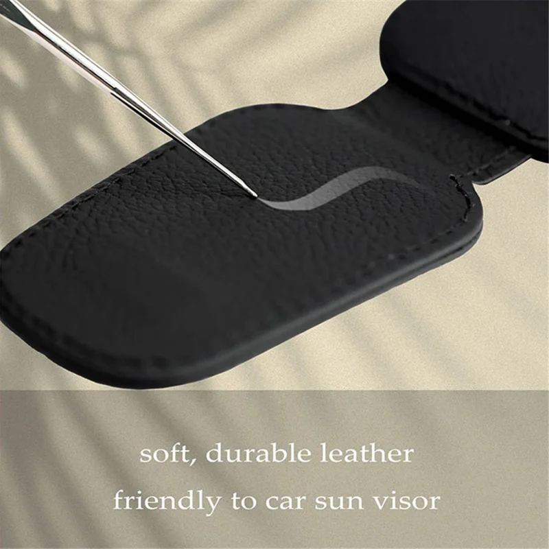 Magnetic Adsorption Car Sun Visor Glasses Holder PU Leather Sunglasses Card Ticket Clip - Red