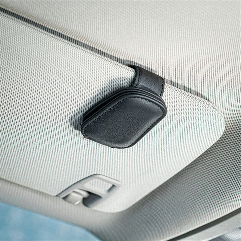 Magnetic Adsorption Car Sun Visor Glasses Holder PU Leather Sunglasses Card Ticket Clip - Red