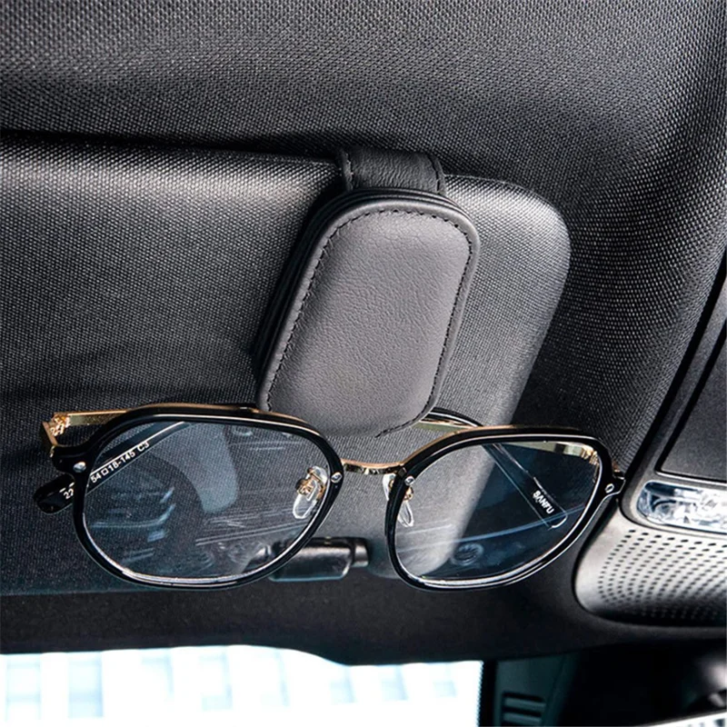 Magnetic Adsorption Car Sun Visor Glasses Holder PU Leather Sunglasses Card Ticket Clip - Red
