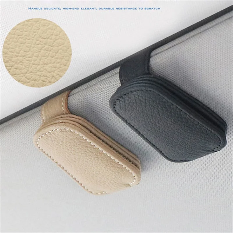 Magnetic Adsorption Car Sun Visor Glasses Holder PU Leather Sunglasses Card Ticket Clip - Red