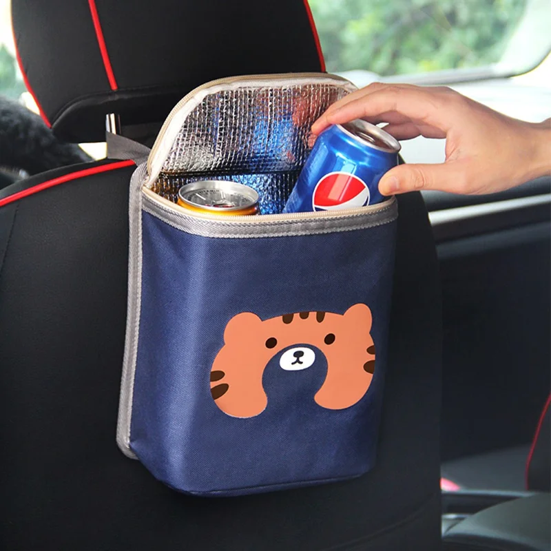 9706 Car Seat Back Hanging Bag Car Holder Thermal Bag Storage Box Organizer for Snack, Bottle - Navy Blue