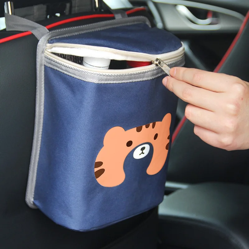 9706 Car Seat Back Hanging Bag Car Holder Thermal Bag Storage Box Organizer for Snack, Bottle - Navy Blue