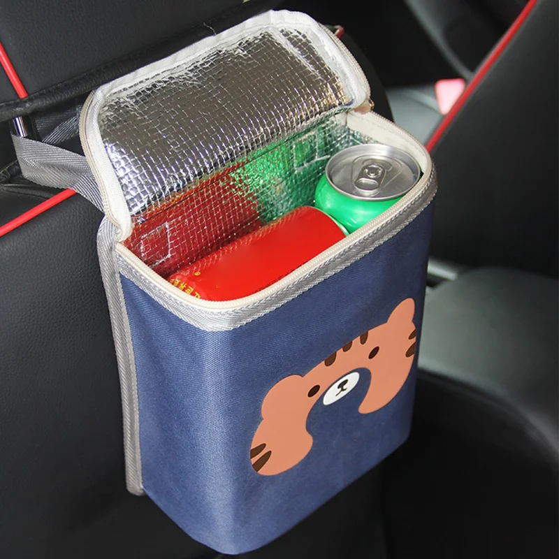 9706 Car Seat Back Hanging Bag Car Holder Thermal Bag Storage Box Organizer for Snack, Bottle - Navy Blue