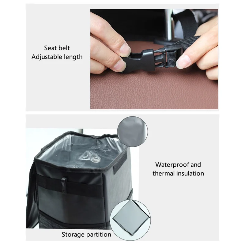 9731 Car Back Seat Headrest Trash Bag Thermal Insulation Garbage Bin with Storage Pockets, Size L: 30*20*20cm