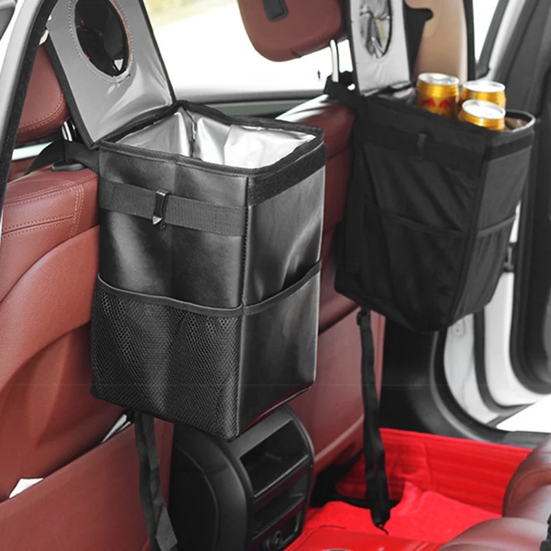 9731 Car Back Seat Headrest Trash Bag Thermal Insulation Garbage Bin with Storage Pockets, Size L: 30*20*20cm