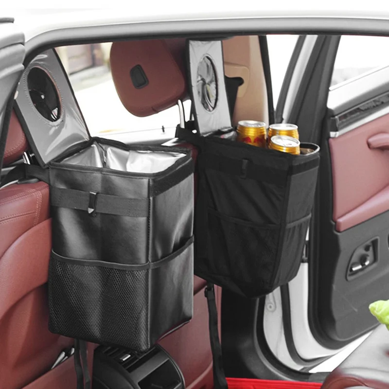 9731 Car Back Seat Headrest Trash Bag Thermal Insulation Garbage Bin with Storage Pockets, Size L: 30*20*20cm