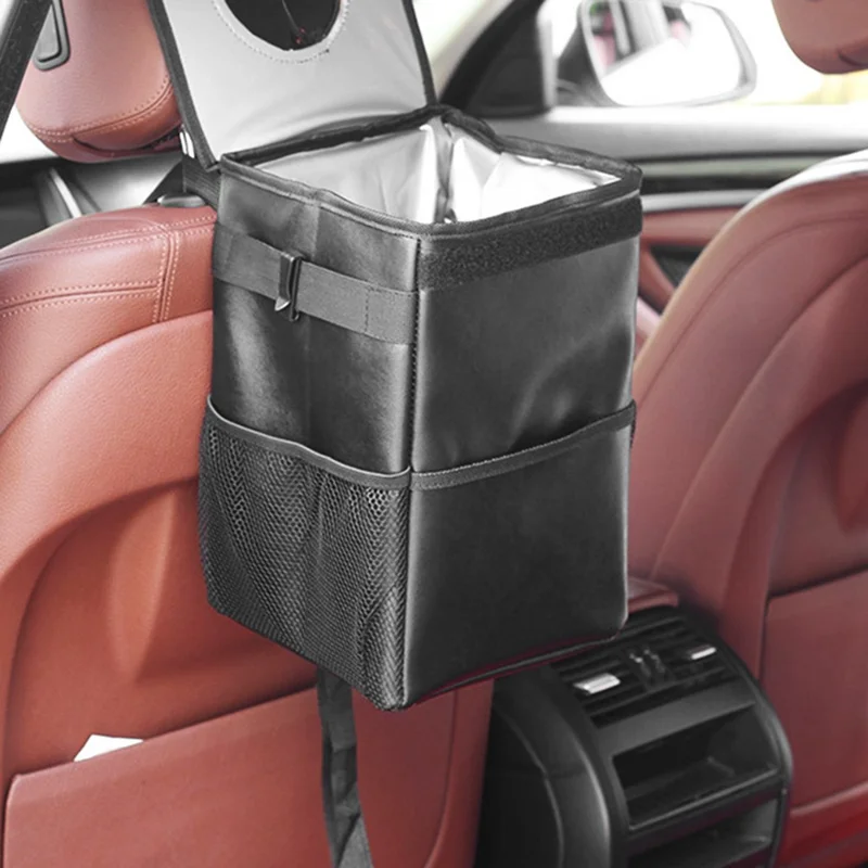 9731 Car Back Seat Headrest Trash Bag Thermal Insulation Garbage Bin with Storage Pockets, Size L: 30*20*20cm