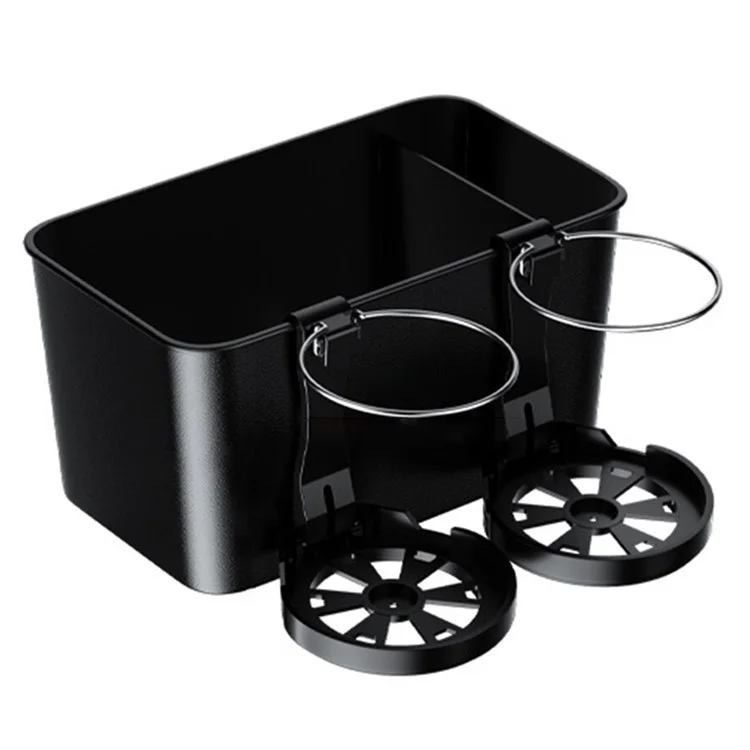 9713A Car Armrest Box Mounted ABS Storage Box Tissue Paper Phone Organizer with 2 Cup Holder - Black