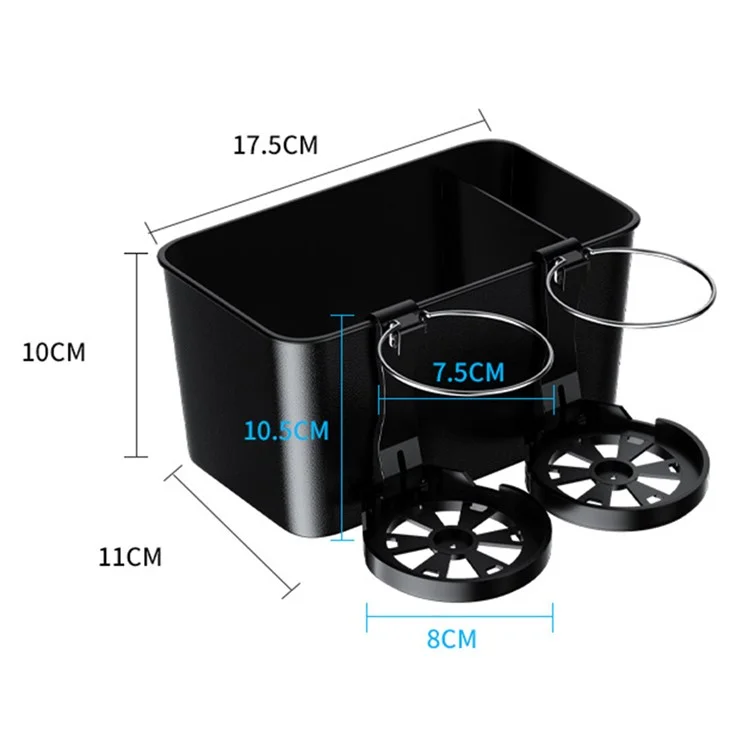9713A Car Armrest Box Mounted ABS Storage Box Tissue Paper Phone Organizer with 2 Cup Holder - Black