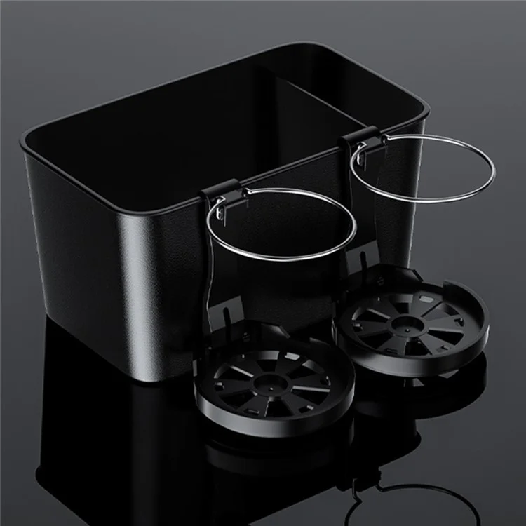 9713A Car Armrest Box Mounted ABS Storage Box Tissue Paper Phone Organizer with 2 Cup Holder - Black