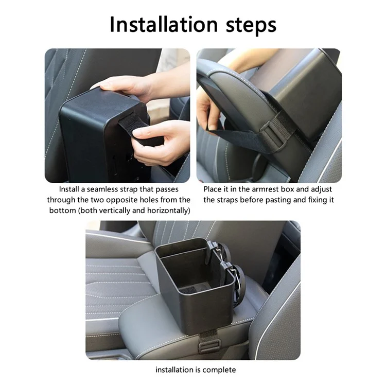 9713A Car Armrest Box Mounted ABS Storage Box Tissue Paper Phone Organizer with 2 Cup Holder - Black