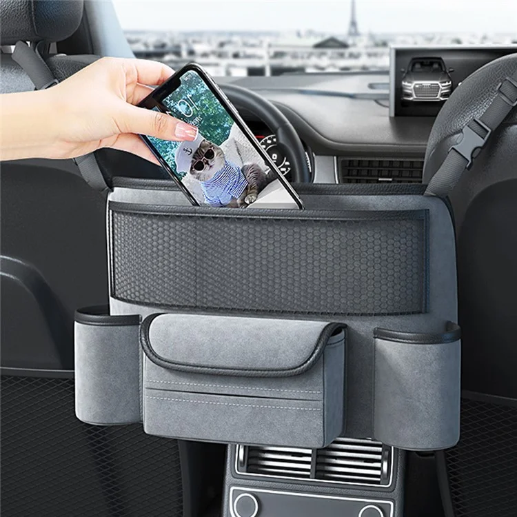 AUTOCOLOR Organisateur de siège central de voiture Sac de rangement central pour voiture Sac à main Porte-bouteille d'eau - Noir / Gris