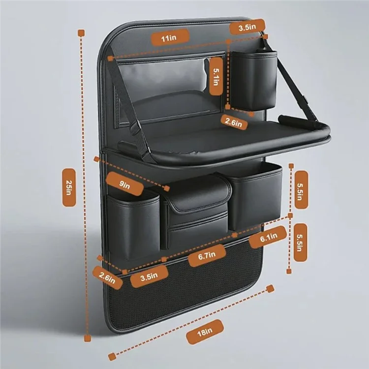 Leather Car Seat Back Organizer Hanging Waterproof Storage Bag with Foldable Table - Brown