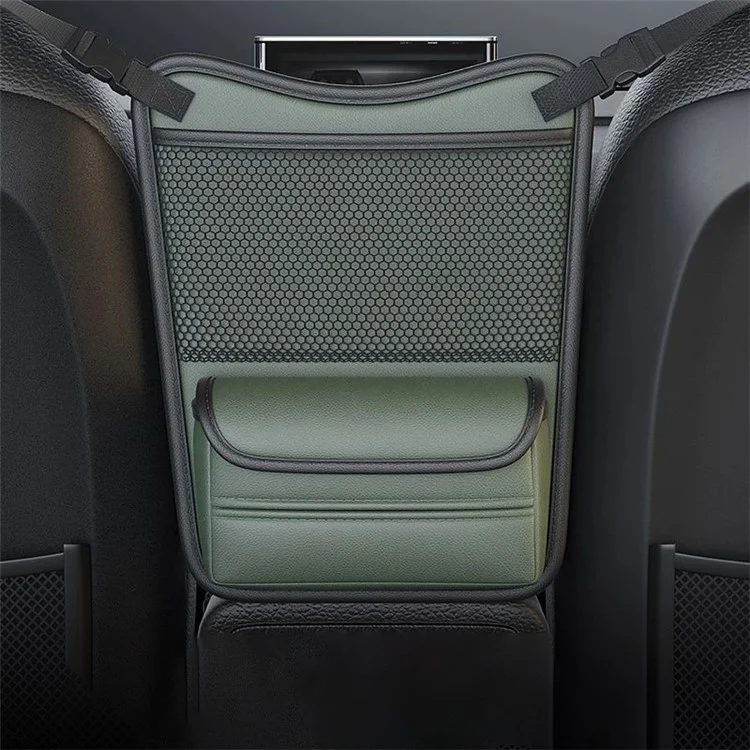 Leather Car Middle Seat Organizer Waterproof Car Central Control Phone Sundries Storage Bag - Green