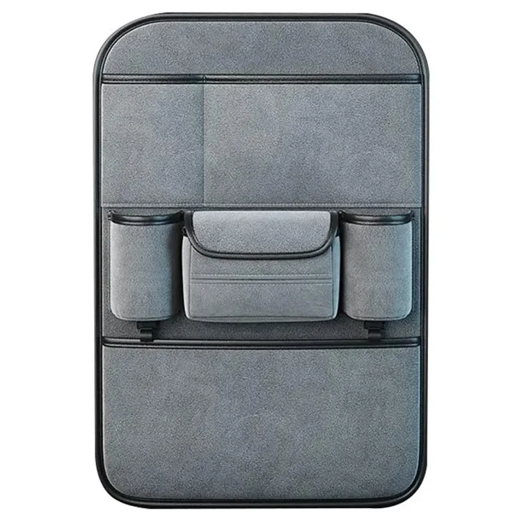 Organisateur de siège arrière de voiture AUTOCOLOR en suède avec porte-gobelet, rangement à plusieurs poches et crochet - Gris