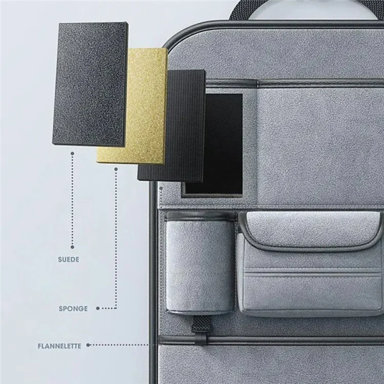 Organisateur de siège arrière de voiture AUTOCOLOR en suède avec porte-gobelet, rangement à plusieurs poches et crochet - Gris
