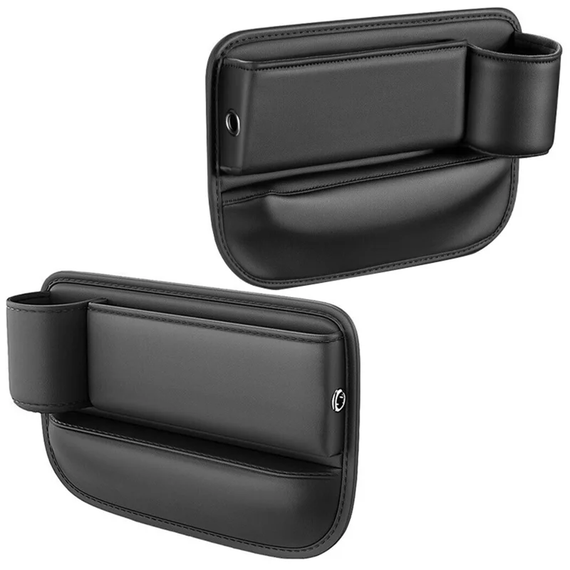 AUTOCOLOR Driver + Passenger Side Car Seat Seam Leather Storage Box Phone Drink Organizer