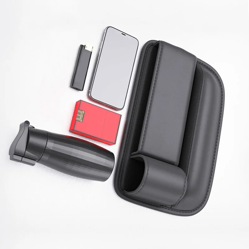 AUTOCOLOR Driver + Passenger Side Car Seat Seam Leather Storage Box Phone Drink Organizer