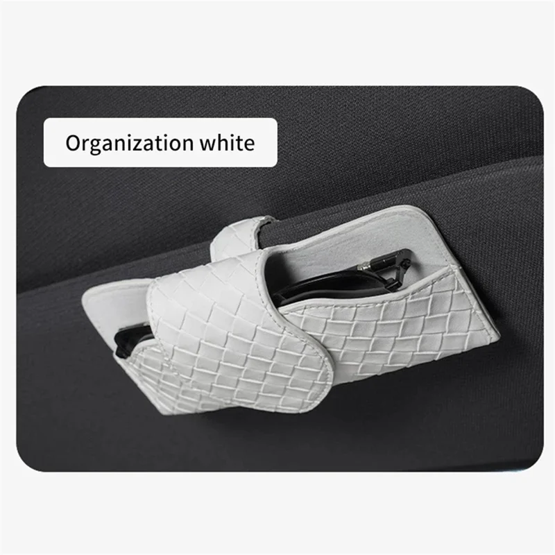 Car Sun Visor Glasses Holder PU Leather Magnetic Flap Sunglasses Clip Case - Black