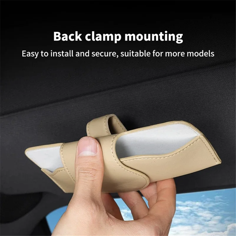 Car Sun Visor Glasses Holder PU Leather Magnetic Flap Sunglasses Clip Case - Black