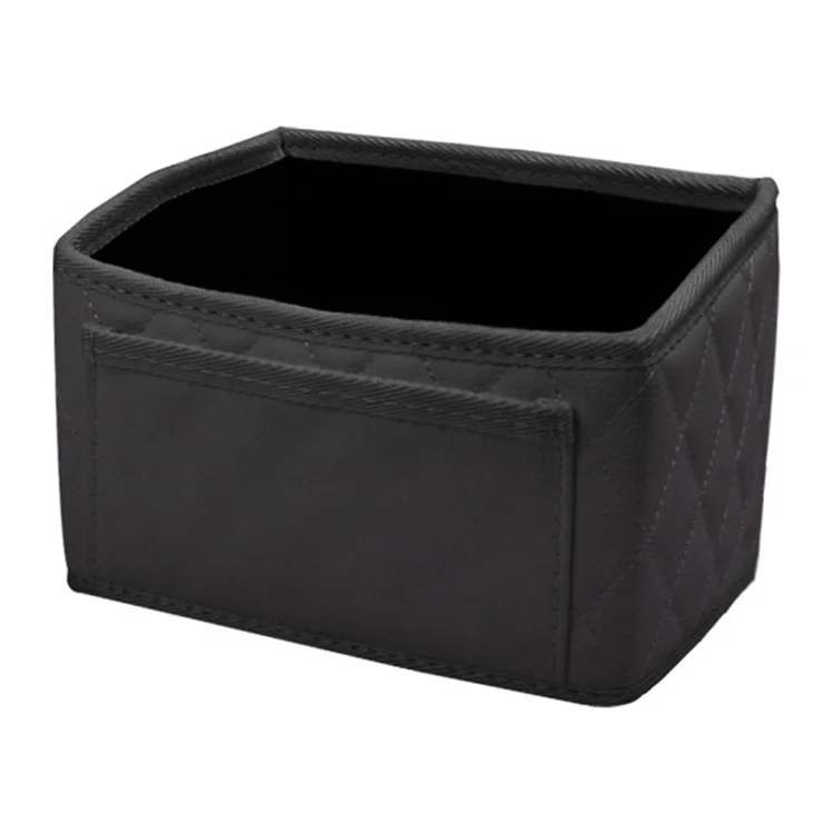 Multi-function Auto Interior Organizer PU Leather Car Armrest Storage Box Cellphone Tissue Holder - Rhombus / Black