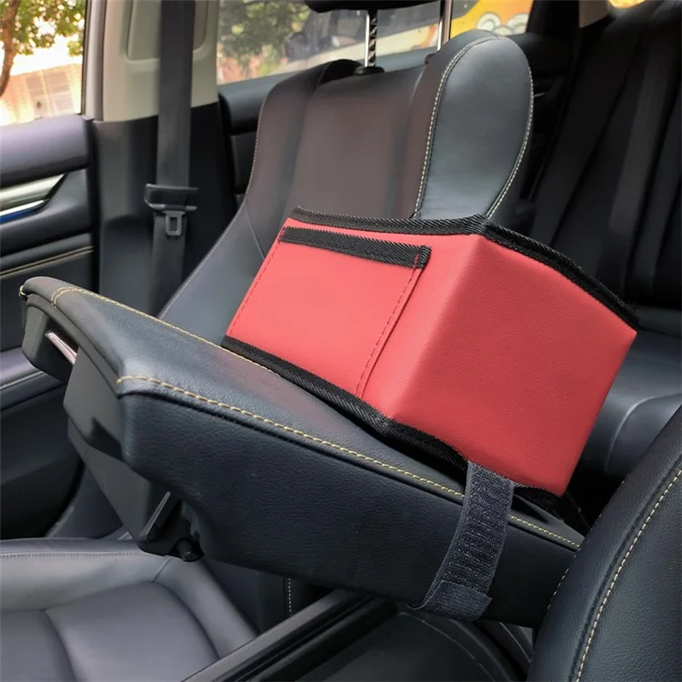 Multi-function Auto Interior Organizer PU Leather Car Armrest Storage Box Cellphone Tissue Holder - Rhombus / Black
