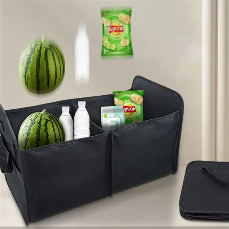 Large 600D Oxford Cloth Car Trunk Organizer Portable Foldable Storage Box with Handle Strap - Grey