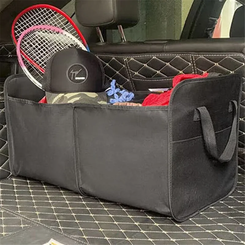 Large 600D Oxford Cloth Car Trunk Organizer Portable Foldable Storage Box with Handle Strap - Grey