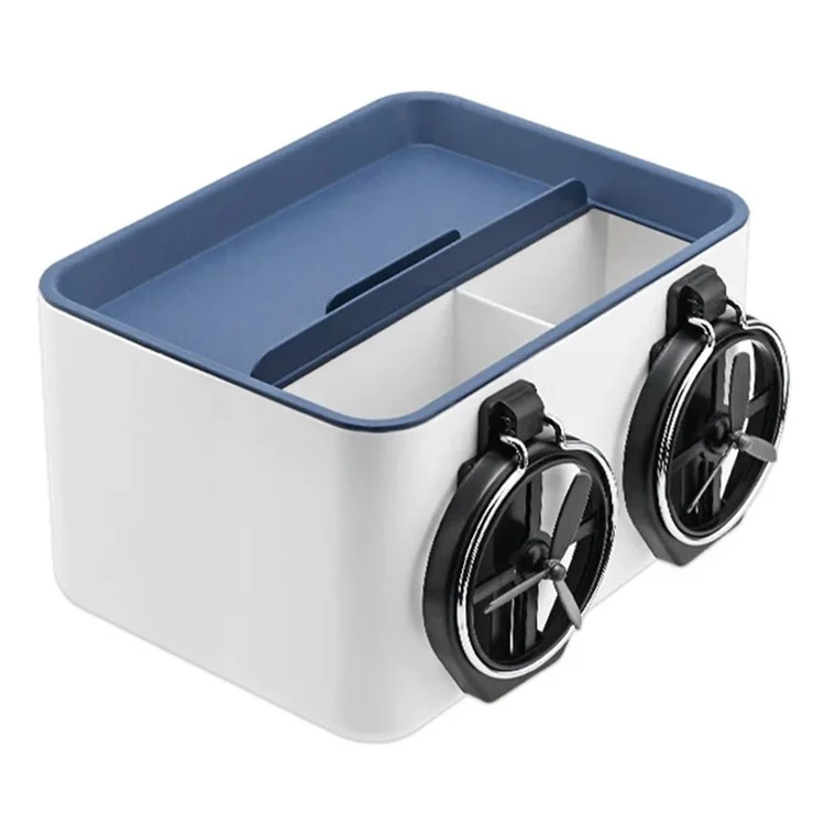 BY-1139 Caixa de Tecido para Veículos Caixa do Apoio de Braço do Veículo ABS Caixa de Armazenamento de Miudezas com 2 Porta-Garrafas - Azul+Branco