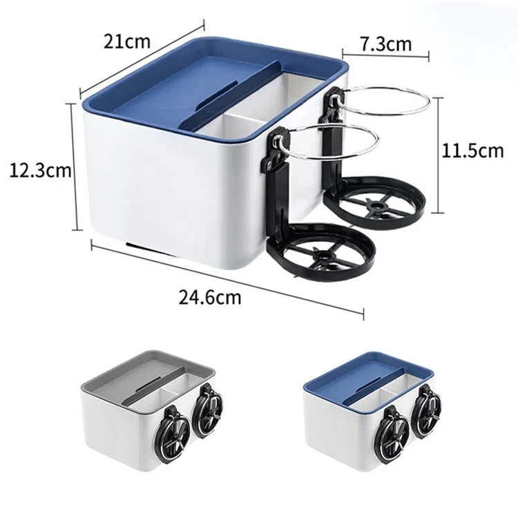 BY-1139 Caixa de Tecido para Veículos Caixa do Apoio de Braço do Veículo ABS Caixa de Armazenamento de Miudezas com 2 Porta-Garrafas - Azul+Branco
